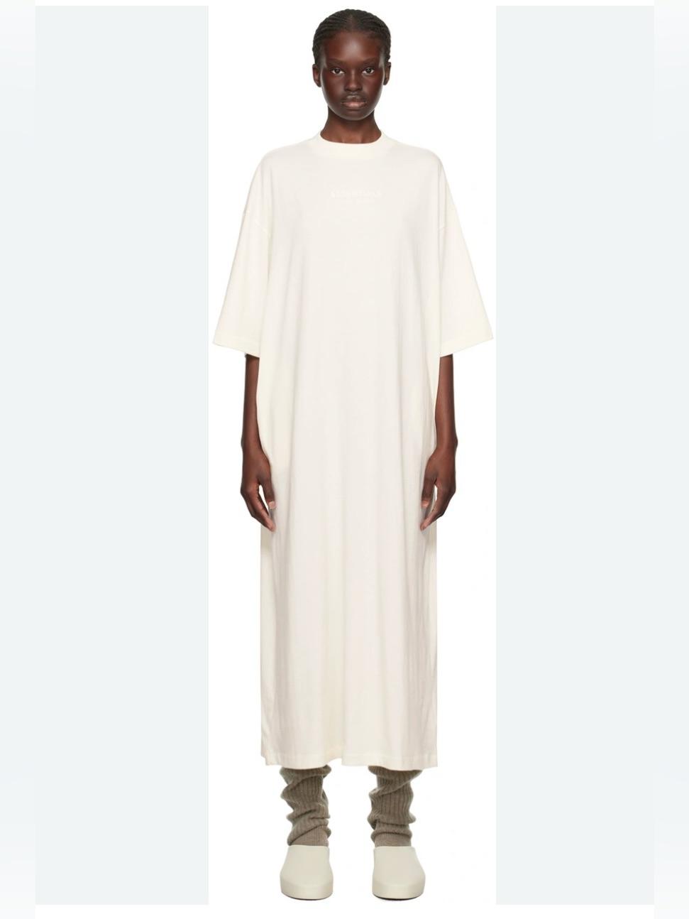 Fear Of God Essential Cotton T-Shirt Maxi Dress Oversized Minimalist Ivory Xs